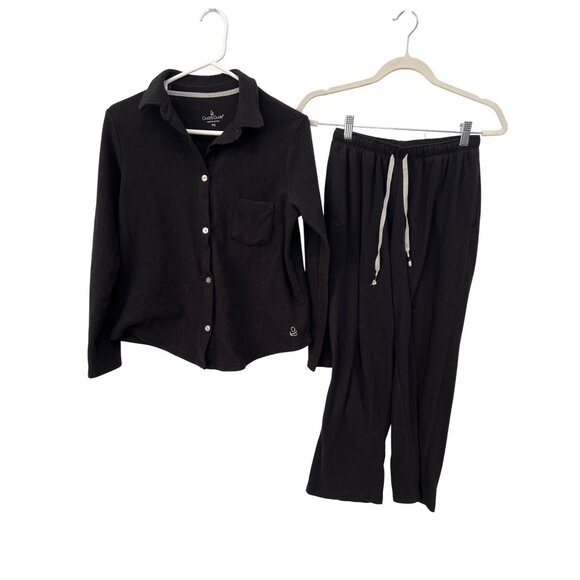 Cuddl Duds Petite Fleecewear with Stretch Notch Collar PJ Set Size Small Black - Picture 2 of 8